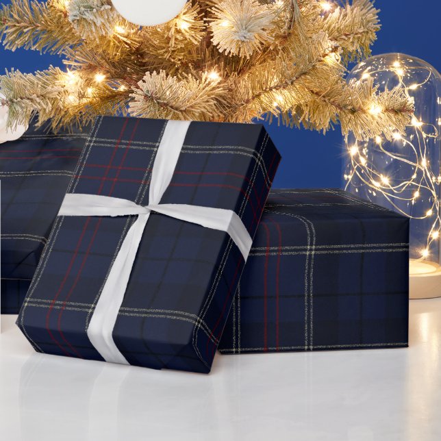 Classic Navy Blue Plaid Christmas Wrapping Paper (Holidays)