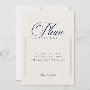 Classic Navy Blue Please Take A Favour Wedding Sig Invitation