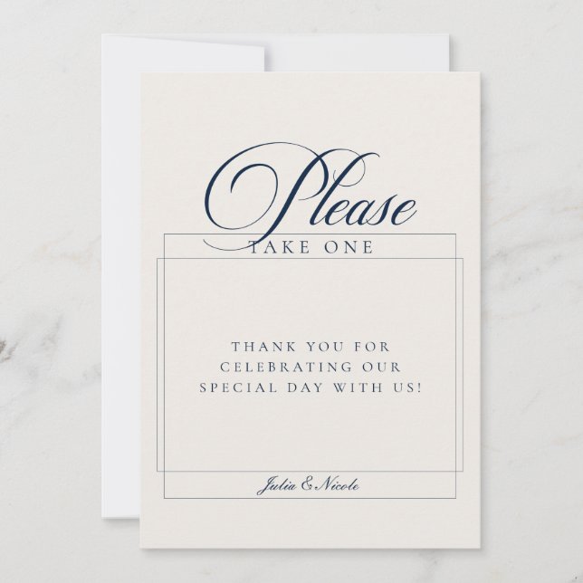 Classic Navy Blue Please Take A Favour Wedding Sig Invitation (Front)