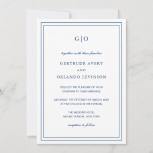 Classic Navy Blue QR Code Elegant Wedding Invitation