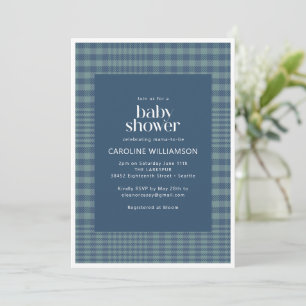 Classic Navy Blue Retro Glen Plaid Baby Shower Invitation