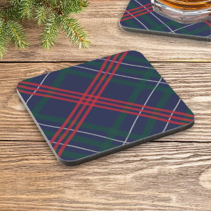Classic Navy Blue Scottish Tartan Plaid Holiday Coaster