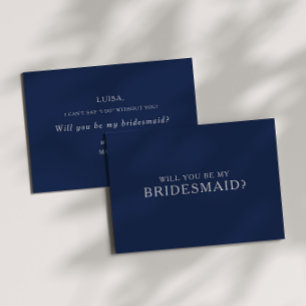 Classic Navy Blue Silver Bridesmaid Proposal Card