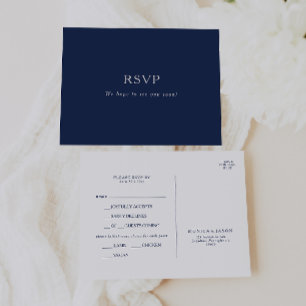 Classic Navy Blue Silver Menu Choice RSVP Postcard