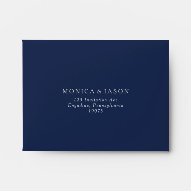 Classic Navy Blue | Silver Self Addressed RSVP Envelope (Front)