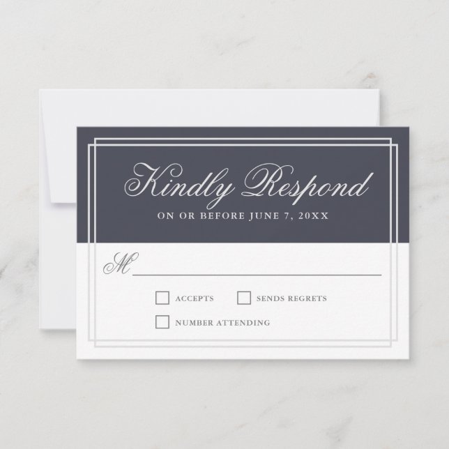Classic Navy Blue Simple Elegant Wedding RSVP (Front)