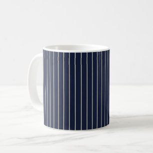 Classic Navy Blue Skinny Ivory Pinstripes Coffee Mug