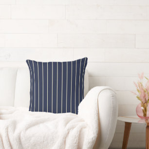Classic Navy Blue Skinny Ivory Pinstripes Cushion