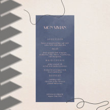 Classic Navy Blue Smoke Wedding Dinner Menu Card
