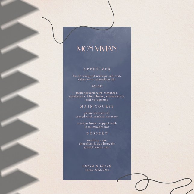 Classic Navy Blue Smoke Wedding Dinner Menu Card (Creator Uploaded)