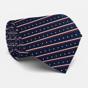 Classic Navy Blue Stripes and Pin Dot Geometric Tie
