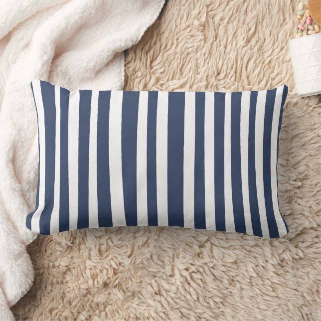Classic Navy Blue Stripes | Timeless Nautical  Lumbar Cushion (Blanket)