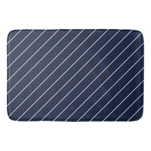 Classic Navy Blue Svelte Ivory Pinstripes Bath Mat