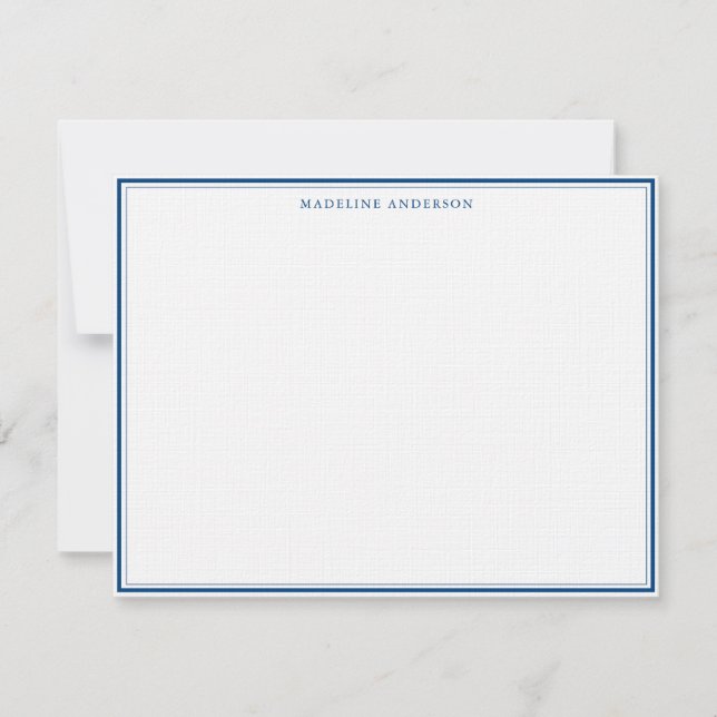 Classic Navy Blue Thick and Thin Border Name Card (Front)