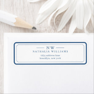 Classic Navy Blue Two Border Monogram Lined Return Address Label