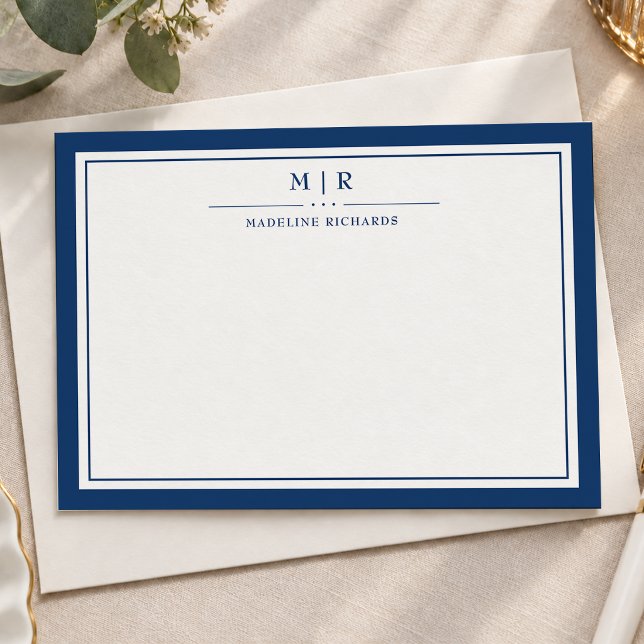 Classic Navy Blue Two Border Monogram Personalised Card (Creator Uploaded)