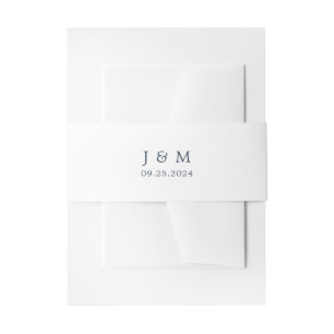 Classic Navy Blue Typograpy Monogram Wedding Invitation Belly Band