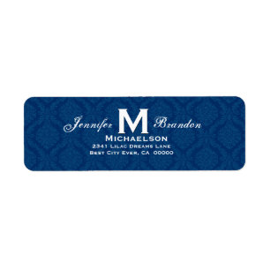 Classic Navy Blue Wedding Monogram Personalised Return Address Label