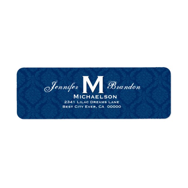 Classic Navy Blue Wedding Monogram Personalised Return Address Label (Front)