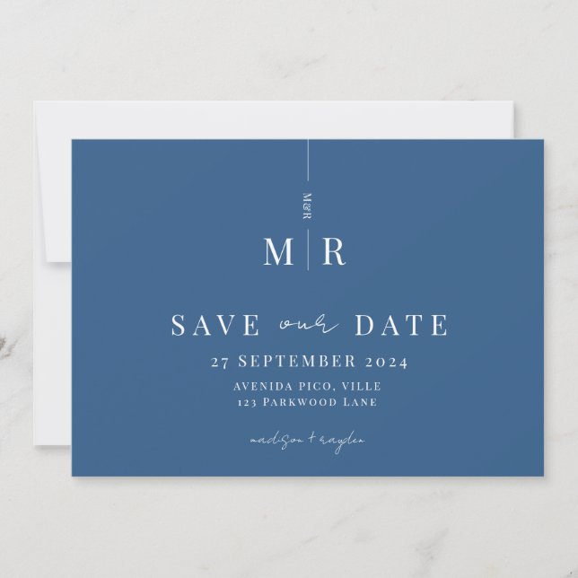 Classic Navy Blue Wedding Save The Date (Front)