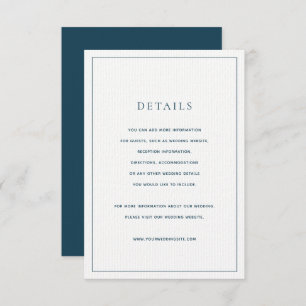 Classic Navy Blue & White Wedding Details Card