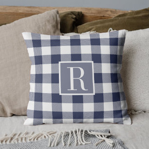 Classic Navy Buffalo Check Initial Cushion