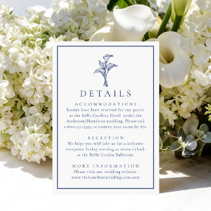 Classic Navy Calla Lily Wedding Details Enclosure Card