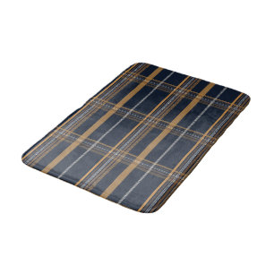 Classic Navy Camel Plaid Aesthetic Bath Mat