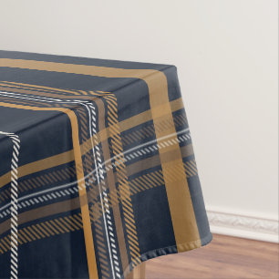 Classic Navy Camel Plaid Aesthetic Tablecloth