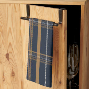 Classic Navy Camel Plaid Aesthetic Tea Towel