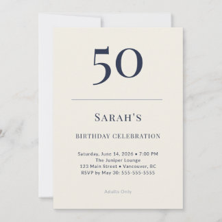 Classic Navy & Cream 50th Birthday Celebration Invitation