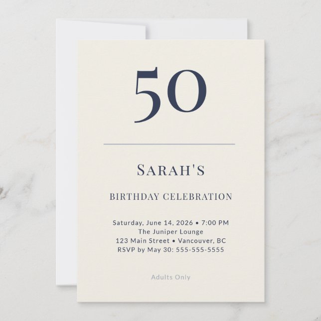 Classic Navy & Cream 50th Birthday Celebration Invitation (Front)