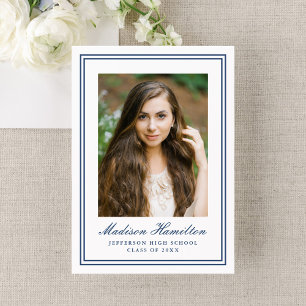 Classic Navy Double Border Photo Graduation Announcement