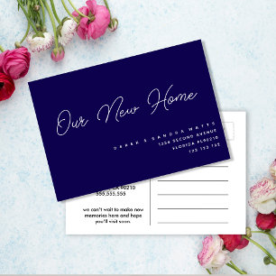 Classic Navy   Elegant We’ve Moved Change of Addre Announcement Postcard