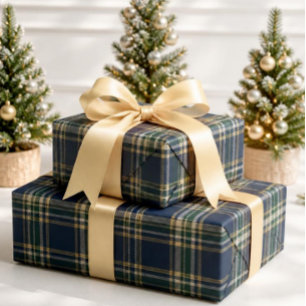 Classic Navy & Forest Green Christmas Tartan Plaid Wrapping Paper