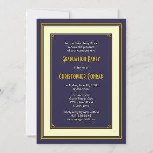 Classic Navy Gold Boys Mens Graduation Invitation