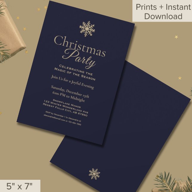 Classic Navy Gold Snowflake Christmas Party  Invitation (Creator Uploaded)