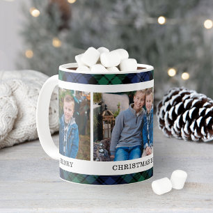 Classic Navy Green Black Watch Plaid Holiday Photo Coffee Mug