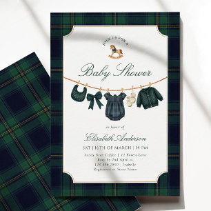 Classic Navy Green Clothing Baby Shower Invitation