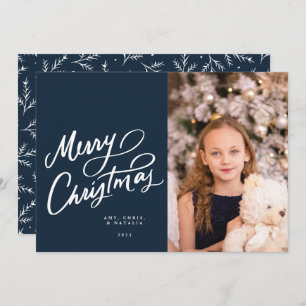Classic Navy Hand Lettered Merry Christmas Holiday Card