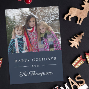 Classic Navy Happy Holidays Family Photo Holiday Card