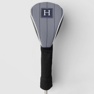 Classic Navy Herringbone Pattern Monogrammed Golf Head Cover