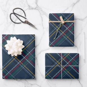 Classic navy holiday plaid Christmas Wrapping Paper Sheet