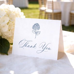Classic Navy Hydrangea Photo Wedding Thank You Card