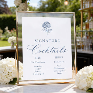 Classic Navy Hydrangea Signature Drinks Wedding Poster