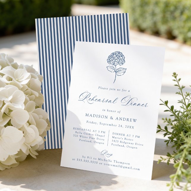 Classic Navy Hydrangea Wedding Rehearsal Dinner Invitation (Creator Uploaded)