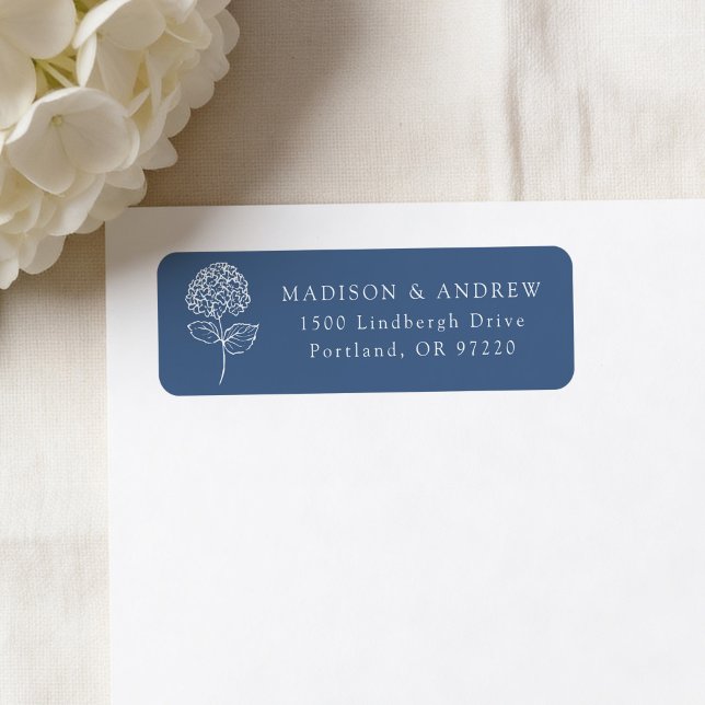 Classic Navy Hydrangea Wedding Return Address Label (Creator Uploaded)