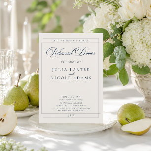Classic Navy Ivory Calligraphy Rehearsal Dinner Invitation