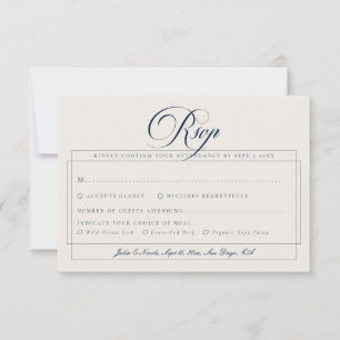 Classic Navy Ivory Calligraphy Wed Meal Choice RSVP Card