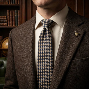 Classic Navy Ivory Houndstooth Luxury Gentleman’s Tie